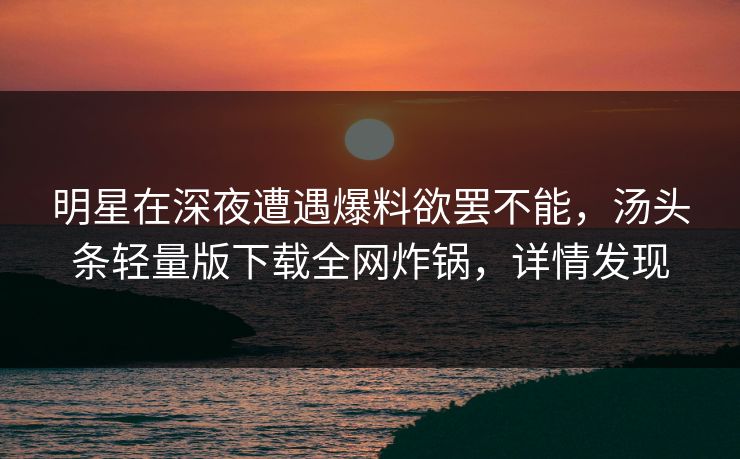 明星在深夜遭遇爆料欲罢不能，汤头条轻量版下载全网炸锅，详情发现