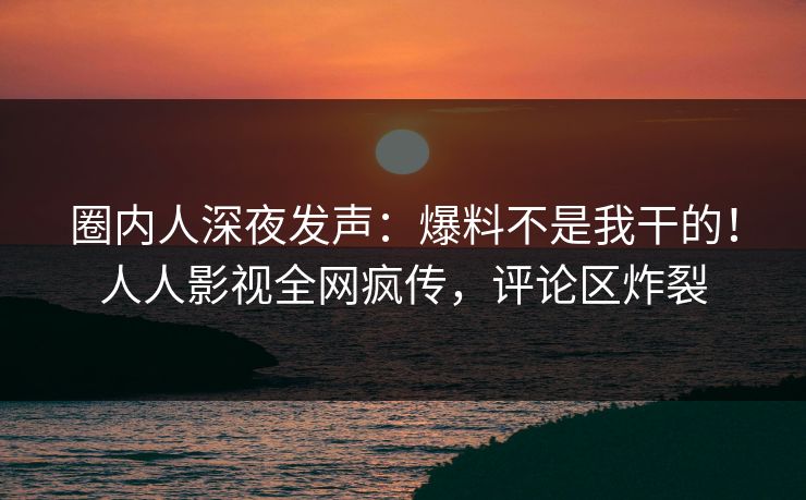 圈内人深夜发声：爆料不是我干的！人人影视全网疯传，评论区炸裂